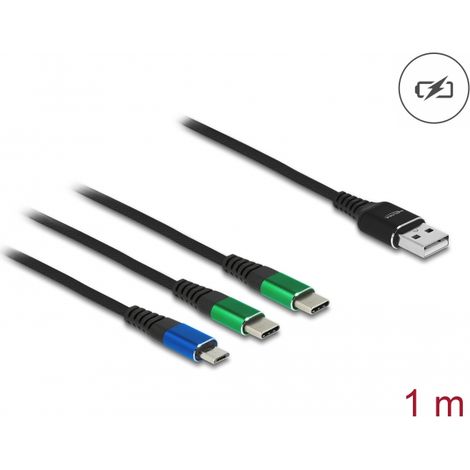 Delock Cable de carga USB 3 en 1 Tipo-A a Micro USB / 2 x USB Type-Câ¢ 1 m