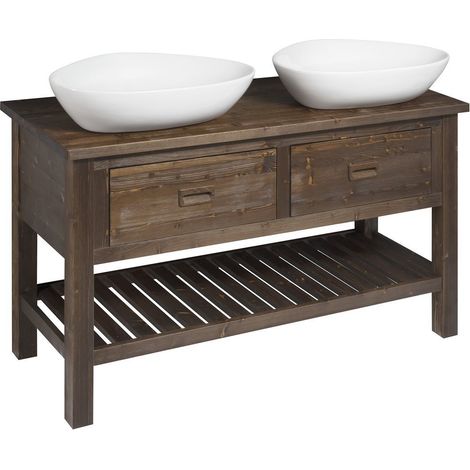 BRAND Meuble sous-vasque 130x73x50cm, épicéa teinté (1/4)