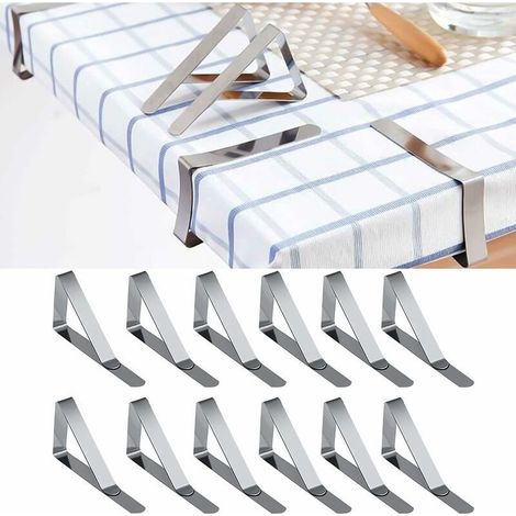 Pince Nappe Exterieur, Pince Nappe de Table,à Nappe en Acier Inoxydable,Nappe Clips Anti-Glissant ,pour la Maison,Les Pique-niques, Les Restaurants, Les Mariages(12pcs Épaisseur de laTable 45 mm) (1/5)