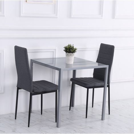 Esstisch 75x75x75 cm grau aus Stahl mit Glasplatte, kompakt und stabil für 4 Personen (1/5)