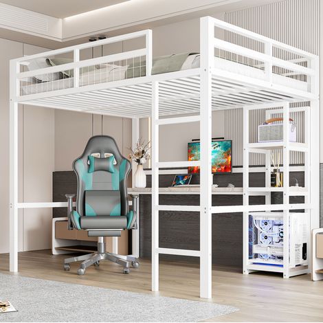MEUBLIV Cama alta 140x200 cm blanca – escritorio con USB Tipo-C, sin colchón (1/5)