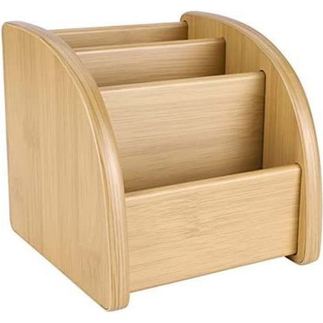 Boîte de rangement de bureau, boîte de rangement multifonctionnelle en bambou à 3 treillis, articles ménagers TV avec télécommande, boîte de rangement cosmétique en bois (1/5)