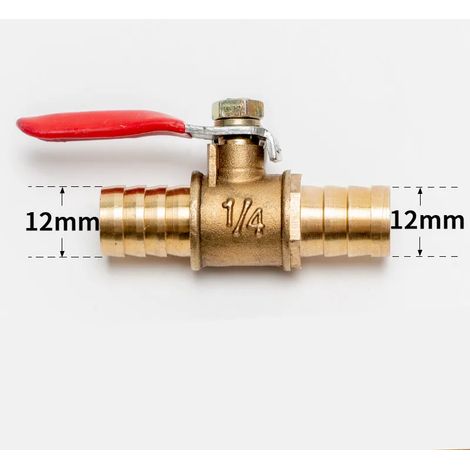 Raccord de tuyauterie en laiton à embout cannelé (12 mm) 6 mm - 12 mm pour eau, huile, air, gaz et carburant, vanne à bille d'arrêt. (1/5)