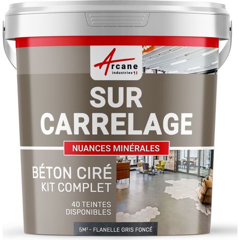 Béton ciré sur carrelage, cuisine, salle de bain, mural, sol, plan de travail, décoratif, revêtement, douche, kit - 5 m² (en 2 couches) Flanelle Gris Foncé - ARCANE INDUSTRIES