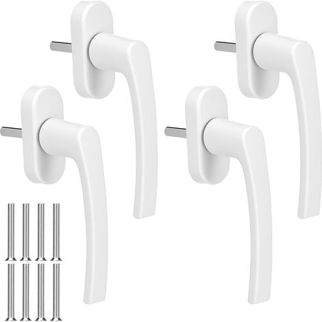 Ensemble De 4 Poignées De Fenêtre - Métal Blanc - Pour Fenêtres Et Portes Balcon - Tige Carrée 7x7mm Longueur 35mm Entraxe 43mm Intérieur