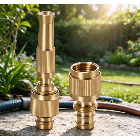 Raccord Rapide en Laiton pour Tuyau d’Arrosage, Buse Réglable avec Vanne d’Arrêt, Adaptateur Universel 1/2" et 3/4" pour Robinet Lave-linge, Lavage Auto et Jardin (1/5)