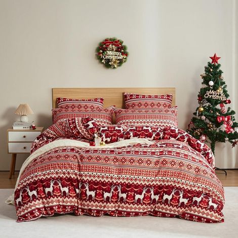 Ensemble de literie design Noël 220x240 cm Rouge Microfibre avec fermeture éclair