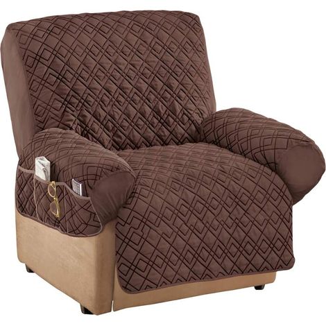 Collections Etc Rautenförmiger, gesteppter Stretch-Sesselbezug mit Aufbewahrungstaschen und elastischen Bändern – Möbelschutz, Schokoladenbraun, Relaxsessel (1/5)