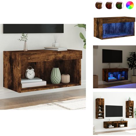 Meuble TV avec lumières LED chêne fumé 60x30x30 cm - Meubles Tv - Meuble Tv - Support Tv - Meuble Hifi - Lumieres Led (1/5)
