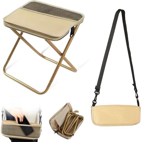 Tabouret pliant avec dossier, chaise de camping pliante, convient à une utilisation intérieure et extérieure, chaise pliante portable, idéale pour les voyages, la pêche et les pique-niques (kaki). (1/5)