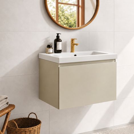LOMAZOO meuble de salle de bain Modena Greige - lavabo blanc - (1/5)