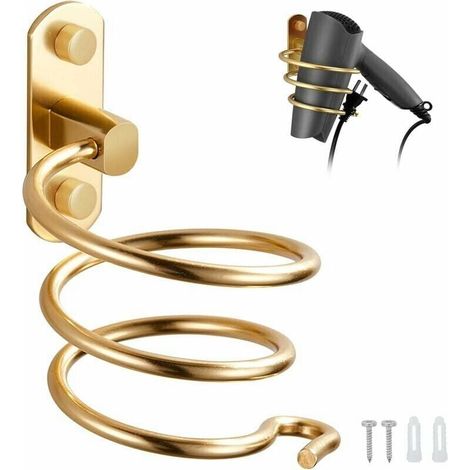 Hair Dryer Holder, Aluminum, Wall Mounted, Hair Dryer Holder, Cable Holder for Kitchen, Bathroom, Bathroom Accessories (Gold) MUMU (1/4)