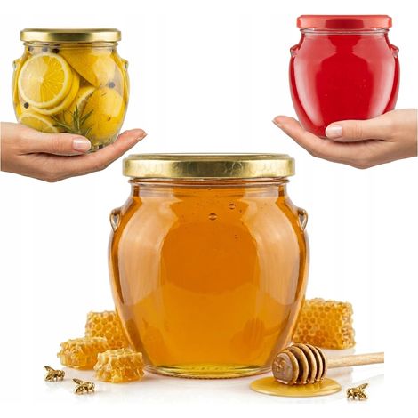 Tarro de 520 ml tipo ánfora para miel, polen, conservas, mermelada y pepinos con tapa Fi82