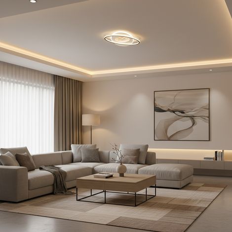 Lustre LED avec Telecommande 96W Ovale Lumiere Gradable Noir (1/5)