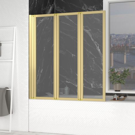 pare baignoire pivotant 3 volets or brossé - 125x143 cm - verre trempé 4 mm - zaggy gold