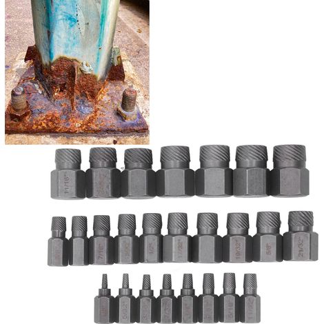Set mit 25 Zoll-Schraubenausdrehern mit abgewinkeltem Schaft für abgebrochene oder beschädigte Schrauben und Bolzen. (1/5)