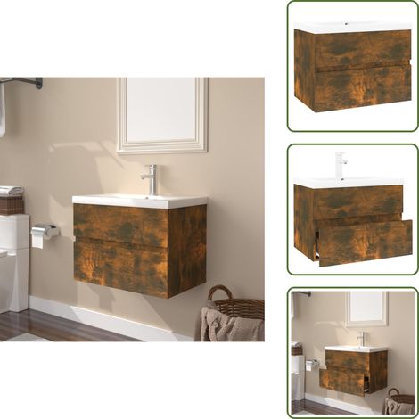 The Living Store Mueble de baño con lavabo madera contrachapada roble ahumado - Lavabo empotrado