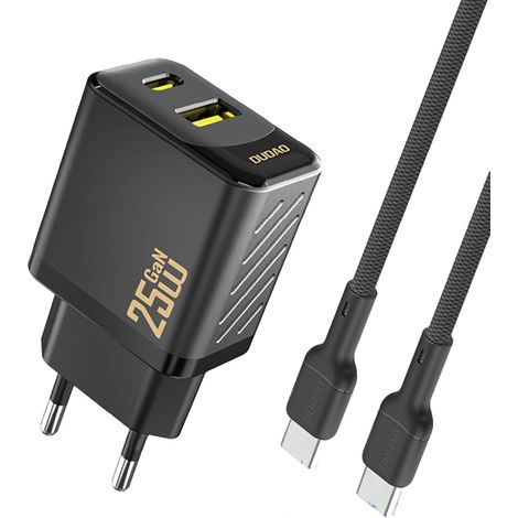 Dudao A26TCEU PD QC 25W GaN USB-A/USB-C-Wandladegerät mit USB-C-Kabel – Schwarz (1/5)