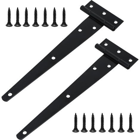 Set of 4 heavy-duty T-hinges with mounting screws, 200 mm, galvanized, for barn doors, wooden doors and windows (1/5)
