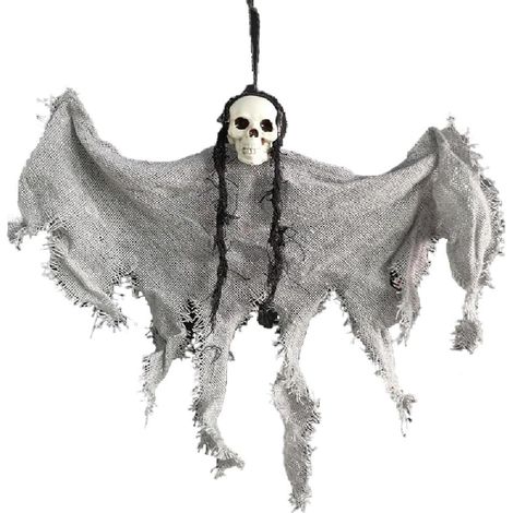 Décorations Halloween horreur - Crânes, fantômes et maison hantée - Accessoires déco pour fête - Intérieur et extérieur -Gris