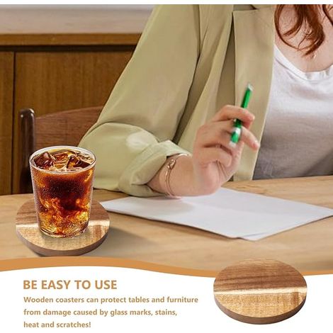 Dessous de Verre en Bois avec Décapsuleur, Dessous De Verre en Bois, Ronde Panneau en De Table, Ronds en Liège pour Tasses, 10 1 10cm (1/2)