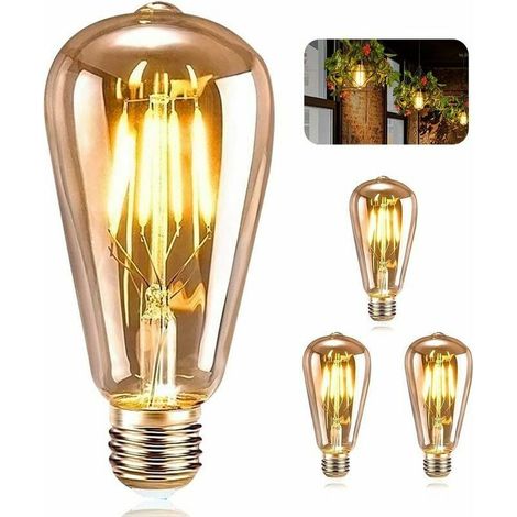 Set of 3 vintage E27 Edison LED bulbs, ST64 style, retro decorative Edison bulb, antique vintage lamp, 4W warm white filament, for restaurant, cafe, bar. (1/5)