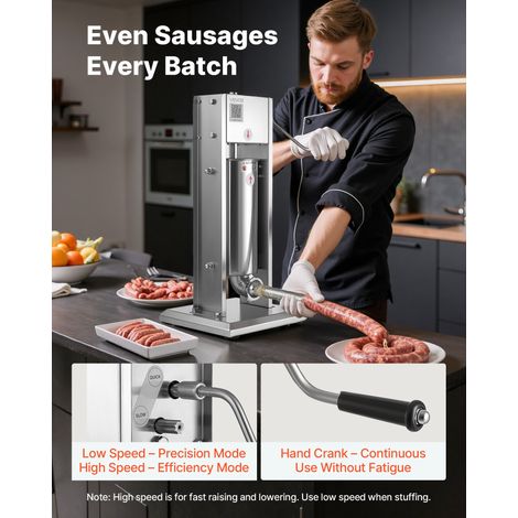 Poussoir à Saucisses Manuel Capacité 5 L, Machine à Saucisses Verticale en Acier Inoxydable, Ensacheuse à Double Vitesse, avec 5 Tu… (1/5)