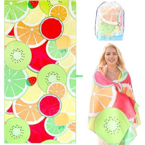 Serviette de plage 180 x 90 cm, microfibre, résistante au sable, séchage rapide, idéale pour la plage/la piscine/les chaises (1/5)
