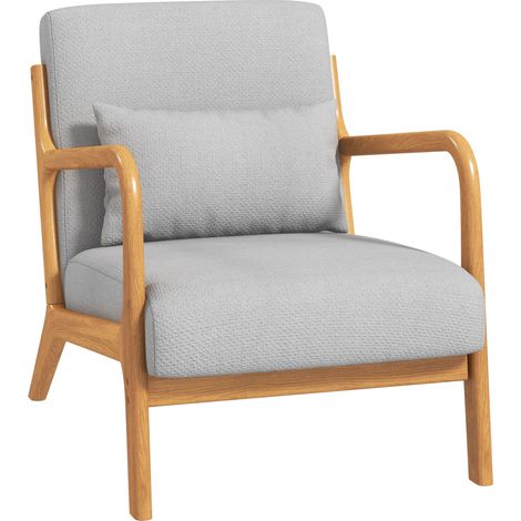 Fauteuil de salon avec cadre en bois massif fauteuil lounge - assise profonde - accoudoirs - aspect velours gris clair-Gris clair (1/5)