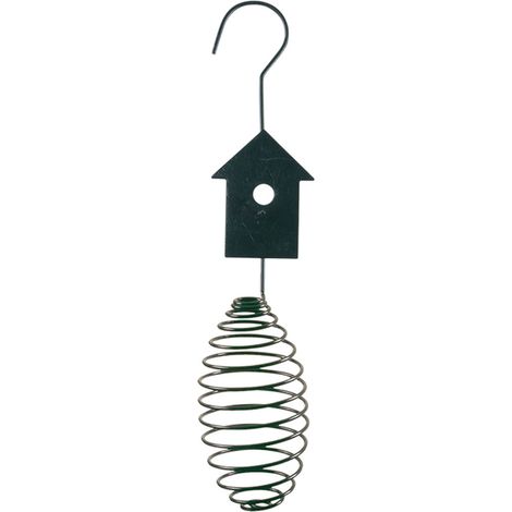 Esschert Design – Mangeoire à boules de graisse motif maison, pour 2 boules – Métal thermolaqué, vert foncé, H 35,2 cm
