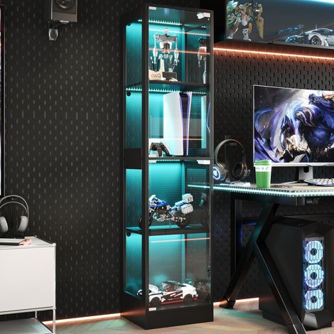 Vitrine verre, vitrine de collection - avec LED Connectées App, 1 Porte en Verre et 4 Étagères -Présentoir Vitré Indépendant, Noir (1/5)