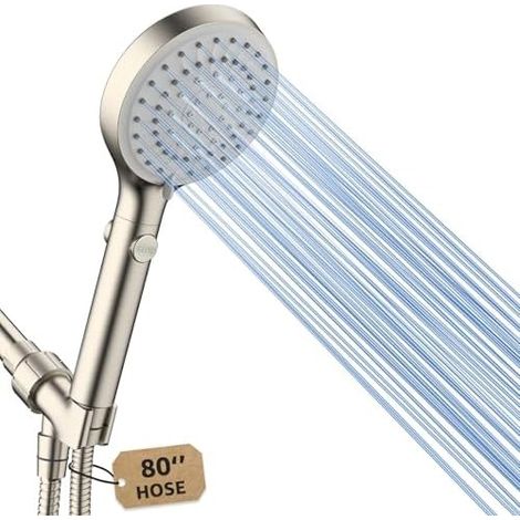 Pommeau de douche à main avec flexible, haute pression, 6 jets, finition chromée, rotule en laiton G (1/5)