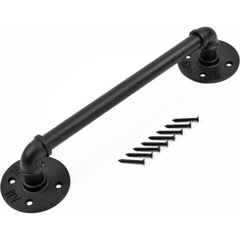 Poignée de Porte Industrielle Style Tuyau en Fer Noir Mat, Longueur 38 cm, pour Portes, Armoires et Déco DIY (1/5)