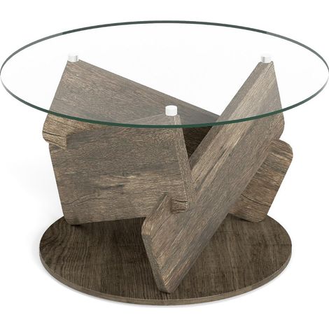 Mesa de centro redonda de cristal 81 x 81 x 49 cm con cantos redondeados y patas antideslizantes estilo moderno en cristal templado gris 200013805
