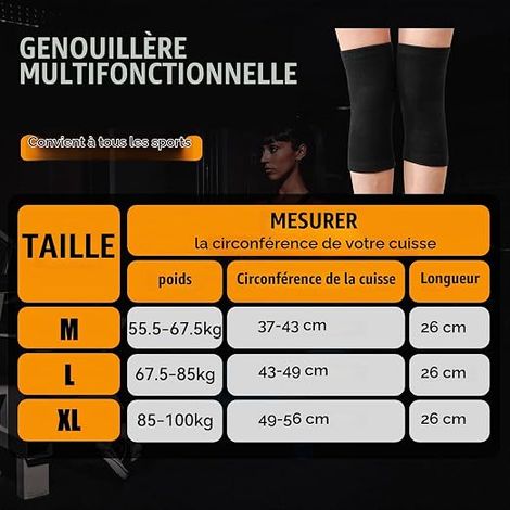 Genouillères Bambou Genouillère Sport Homme Femme Genouillère Arthrose Genou Genouillère Élastique Respirant Genouillère Compression Course Entraînement Noir XL (1/4)