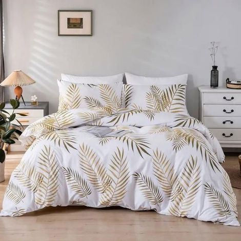 Housse De Couette - 200x200 Cm - Imprimé Feuilles De Palmier - 3 Pièces - Fermeture Éclair (1/3)