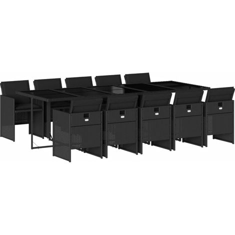 vidaXL Set da Pranzo da Giardino 11 pz con Cuscini in Polyrattan Nero (1/5)