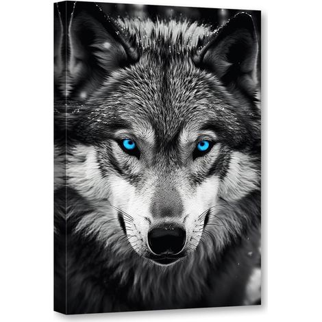 Tableau sur Toile Loup Art Mural Animal Image Décor Mural Peinture Noir et Blanc pour Salon Chambre à Coucher Cadre (Loup - 2, 40x60cm) (1/5)