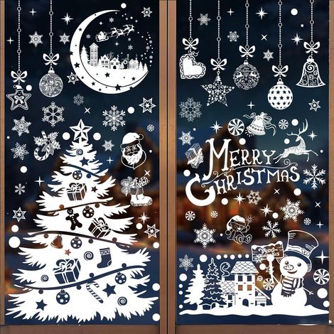 Stickers Noel Fenetre, Autocollant Noel Fenetre Electrostatique Decoration, PVC Sapin Flocon de Neige Stickers pour Vitre Porte Deco Interieur (1/5)