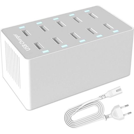 Osqi – Station de charge USB 50 W – Hub chargeur multiport 10 ports – Détection intelligente – Compatible iPhone, Galaxy, tablettes et autres appareils (1/5)