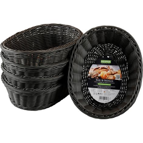 Corbeille à pain et fruits, lot de 5, matériau: entièrement en plastique tressé, dimensions: 29,5 x 23 x 9,5 cm, couleur: gris (1/5)