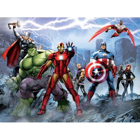 Papier peint enfant Avengers Marvel 360x254 cm – Décoration chambre garçon – Lavable et résistant à la décoloration – Colle incluse – Ag Design (1/5)