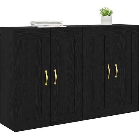 Ensemble de 2 Étagères Murales de Rangement, Meuble Mural en Bois Chêne Noir, Dimensions 69,5 x 34 x 90 cm (1/5)