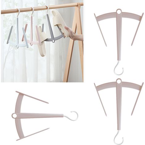Lot de 3 crochets de séchage pour chaussures, double crochet rotatif et empilables, rose clair, pour appartements et résidences étudiantes. (1/5)