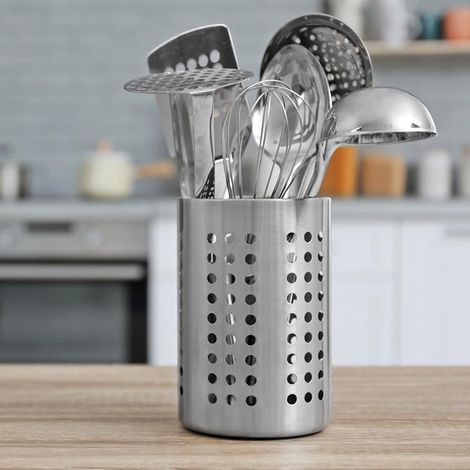 APEX Égouttoir à ustensiles de cuisine en deux parties, en acier inoxydable, avec un design ajouré et un égouttoir vertical. (1/5)