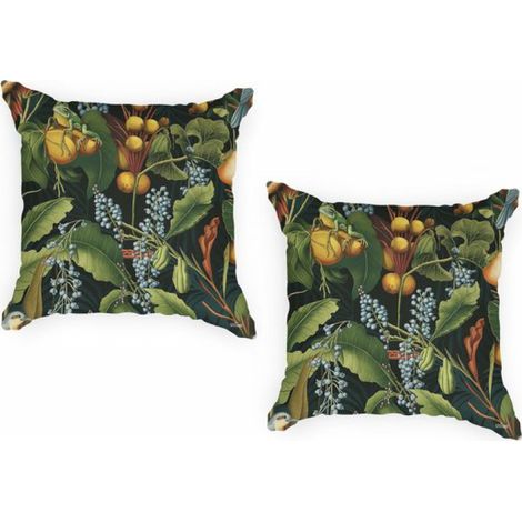- Housse de coussin d'extérieur verte - Motif grenouille et raisin bleu - Coussins décoratifs d'extérieur résistants à l'eau - Lot de 2 coussins carrés 45 x 45 cm (1/5)