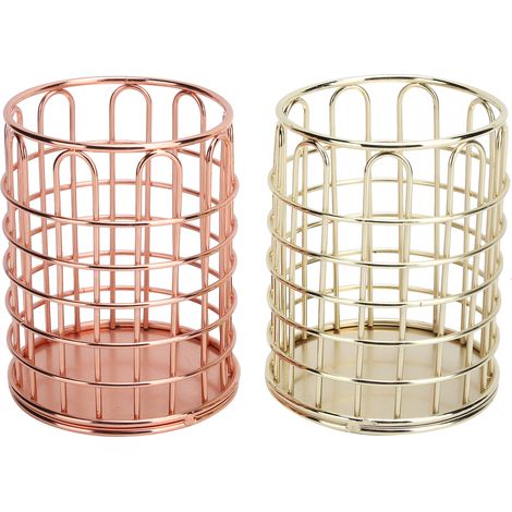 2pcs Desktop Pen Organizer Hollow Out Iron Office Pencil Holder Makeup Brush Organizer (1/5)