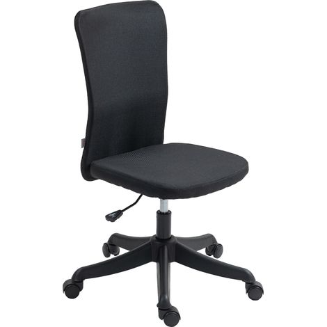 Fauteuil de bureau réglable roulettes lin synthétique noir 53x43x85-93 cm