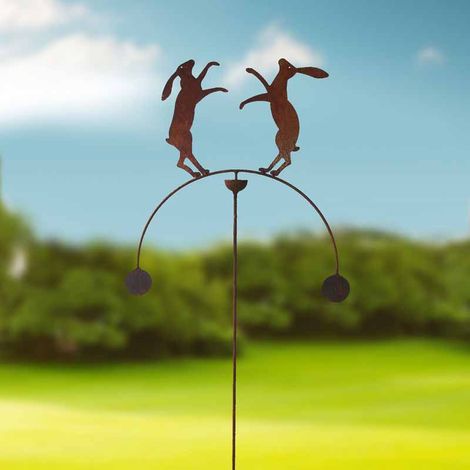 Boxing Hares Wind Rocker Double Bare Metal/Ready to Rust - Steel - W54 x H148.5 cm