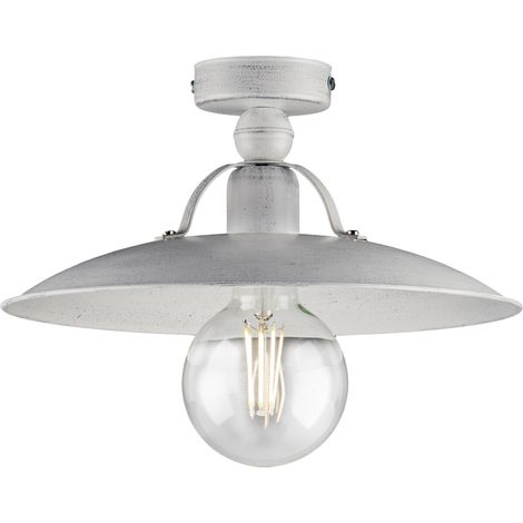 Plafoniera in ferro Bianco Argento industrial minimal 30x h14 cm (1/3)